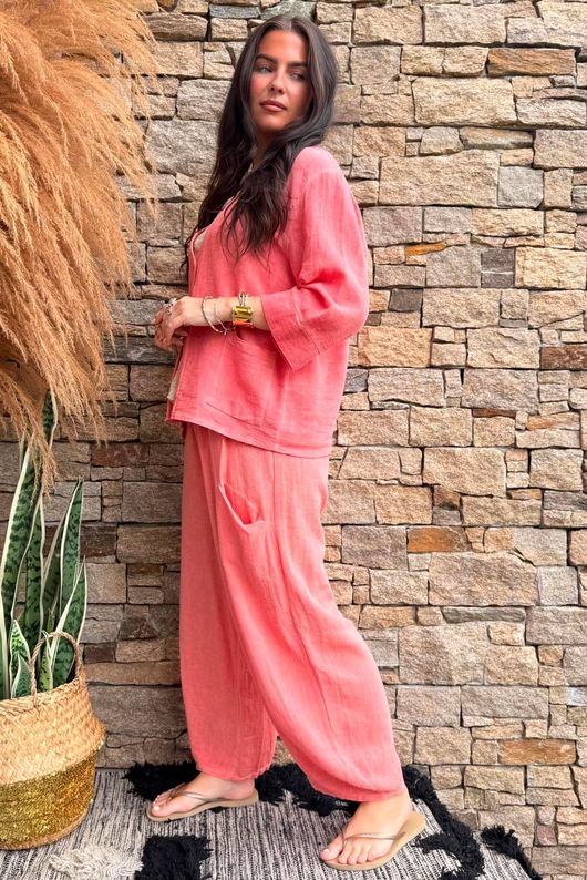Lina Linen Blend Box Jacket Washed Watermelon